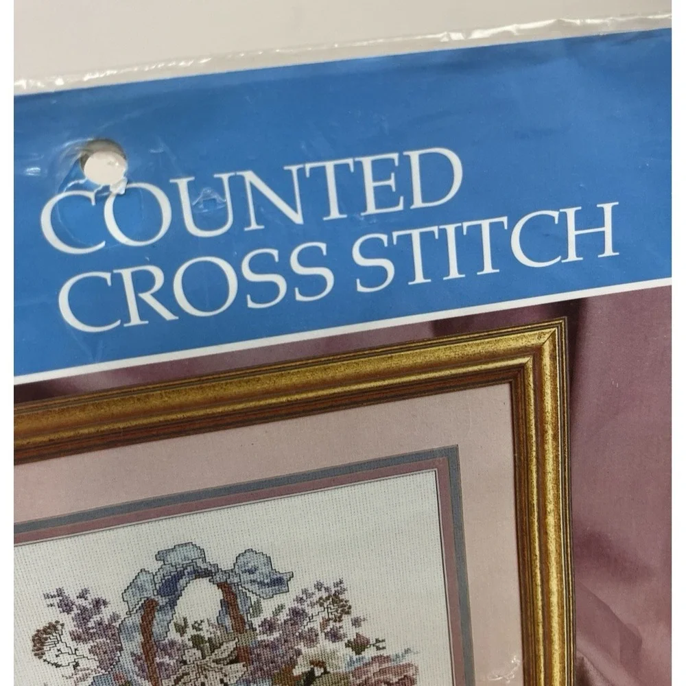 Vintage 90s Candamar Counted Cross Stitch Kit- Basket Bouquet Flowers 50627 NEW